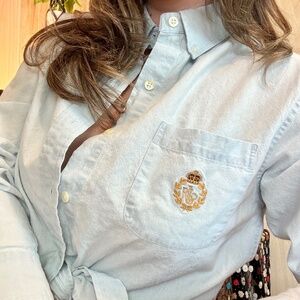 Vintage Women's Small Ralph Lauren Light Wash Embroidered Denim Button Up 90s